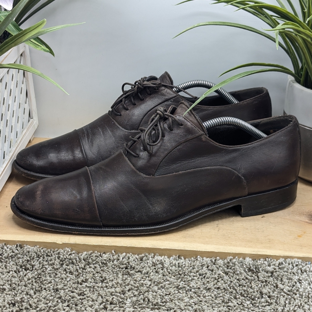 Bruno Magli Locascio Cap Toe Mens Size 10.5M Dress Shoes Brown Leather Italy